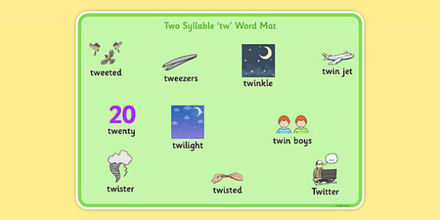 Two Syllable TW Word Mat teacher Made Twinkl Two Syllable TW Word Mat teacher Made Twinkl