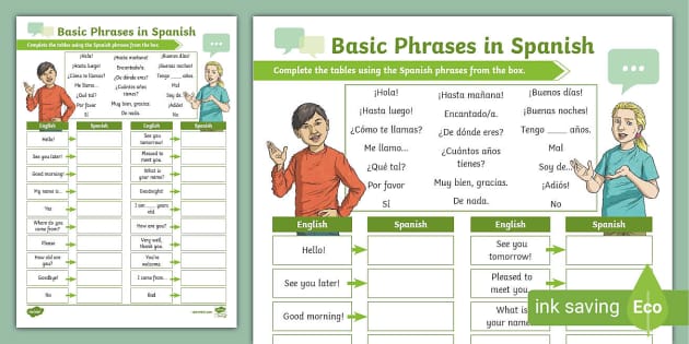 Spanish: Basic Phrases Activity Sheet (teacher made)
