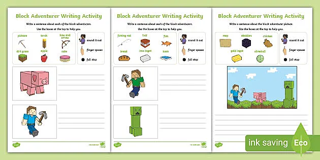 Block Adventurer Early Writing Activities Teacher Made - roblox activities