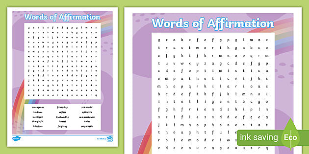 Intermediate words of affirmation word search grades 4 6