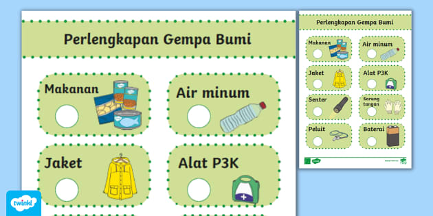 Ceklis Perlengkapan saat Gempa Bumi (teacher made) - Twinkl