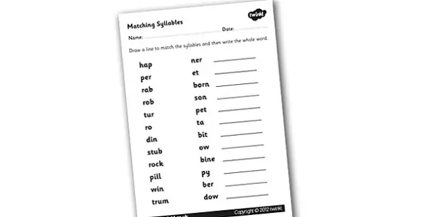 match the syllables worksheet english ela resource twinkl