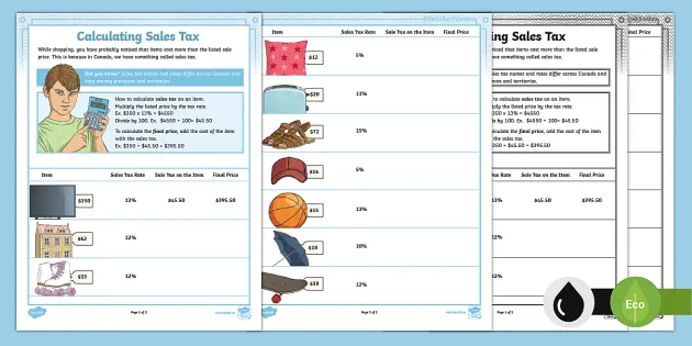 Calculating Sales Tax Worksheets for Students