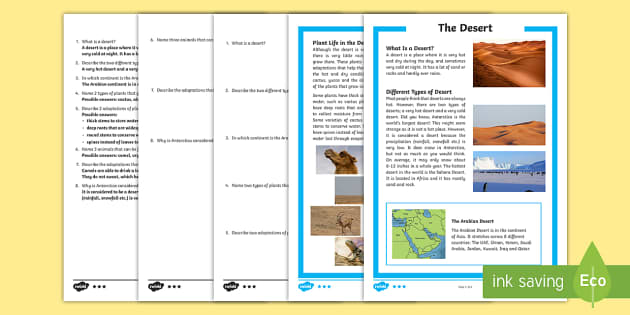 The Arabian Desert Differentiated Reading Comprehension Activity