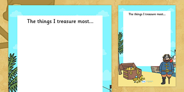 The Things I Treasure Pirate Writing Frame - pirate writing frame, pirates