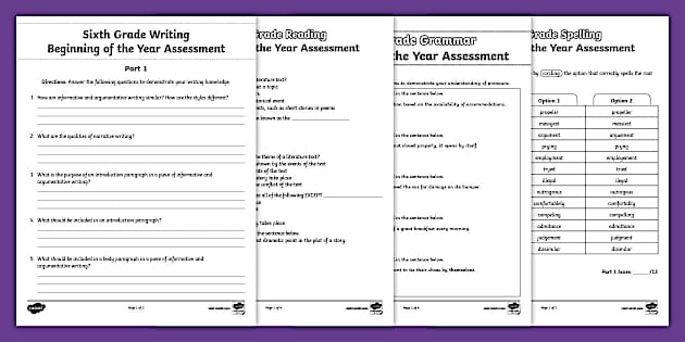 Sixth Grade Beginning of the Year ELA Assessment Pack