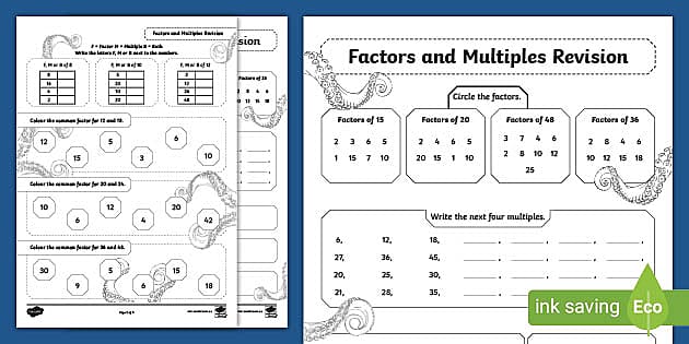 Factors and Multiples Revision Worksheet Twinkl Maths