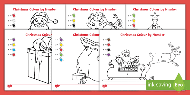 クリスマス | 数字のパズル塗り絵 | 1〜5の数字練習