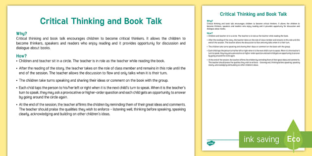 what is critical thinking and book talk