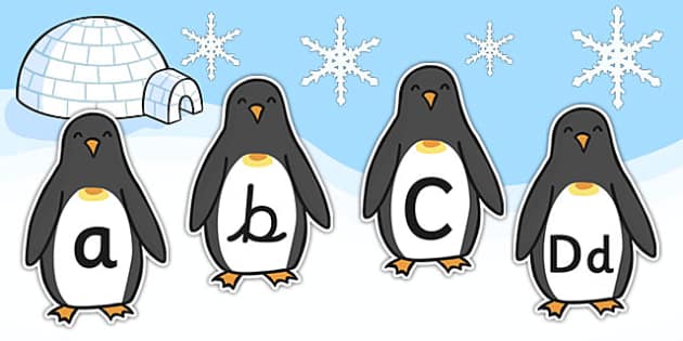 A-Z Alphabet on Penguins - Penguin, A-Z, Alphabet frieze, Display letters