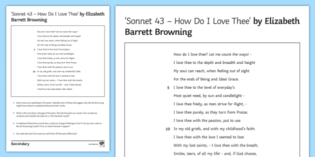 Gcse Sonnet 43 How Do I Love Thee By Elizabeth Barrett Browning Poem And