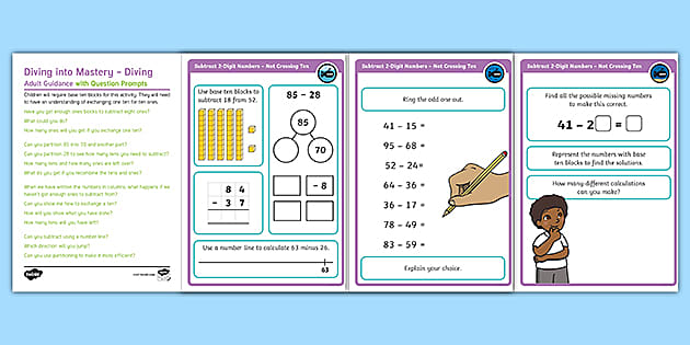 Year 2 Diving into Mastery: Subtract 2-Digit Numbers Crossing 10 Activity