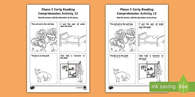 Phase 3 Eyfs Reading Comprehension Activity 12 Twinkl