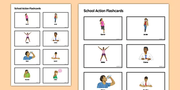 Tarjetas de vocabulario Verbos infinitivos Acciones del colegio
