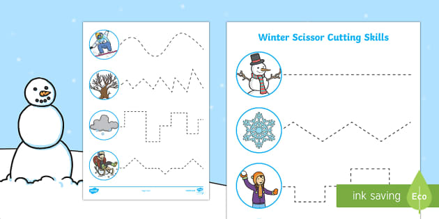 winter cutting skills worksheets twinkl learning resources