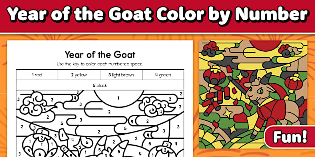 Year of the Goat Color by Number Worksheet | Chinese New Year