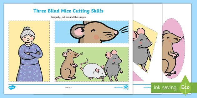 Three Blind Mice Cutting Skills Worksheet (teacher made)