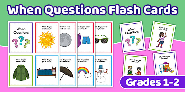 Flash Cards Key Questions When Questions Flash Cards for 1st-2nd Grade