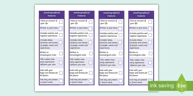 Features of an Autobiography Bookmark (Teacher-Made)