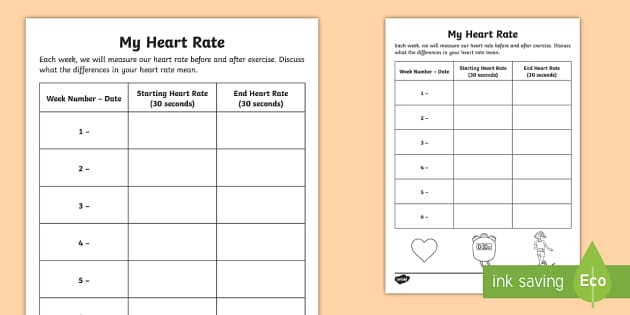 Heart Rate Recording Worksheet (Teacher-Made) - Twinkl