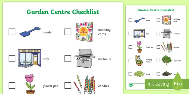 Garden Centre Checklist Worksheet Worksheet teacher made