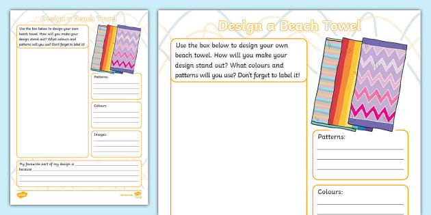 Design a Beach Towel Worksheet (teacher made) - Twinkl