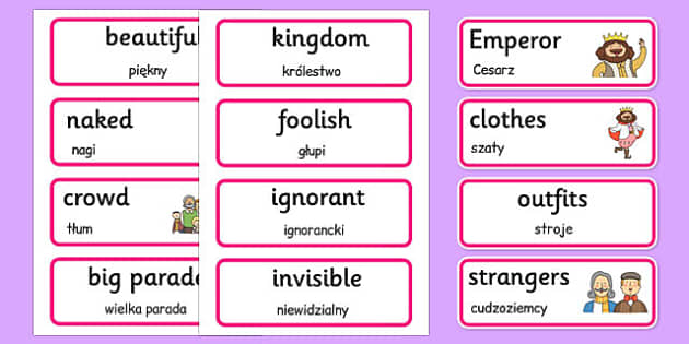 The Emperor's New Clothes Word Cards Polish Translation