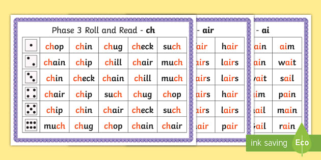 Middle East Phase 3 Complete Phoneme Roll and Read Activity Mats