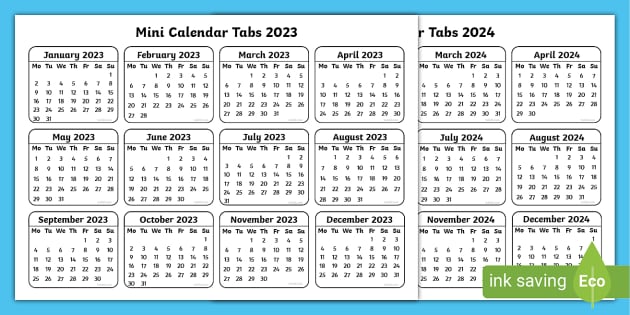 Mini Academic Tabs 2023 2024 Calendar (Teacher-Made)