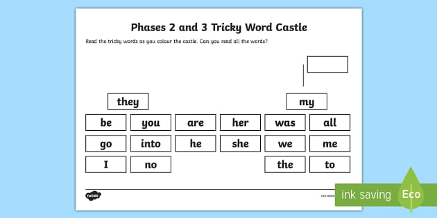 Phases 2 and 3 Tricky Word Castle Worksheet (Teacher-Made)