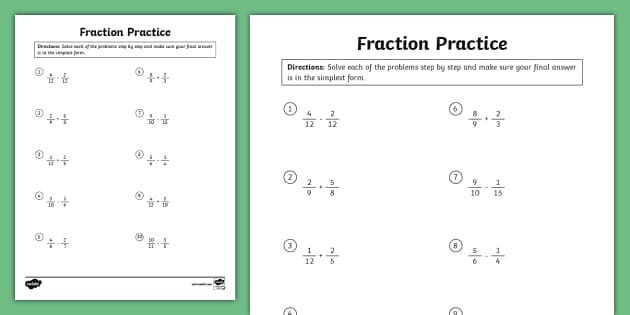 Seventh Grade Fraction Practice Hecho Por Educadores 3682