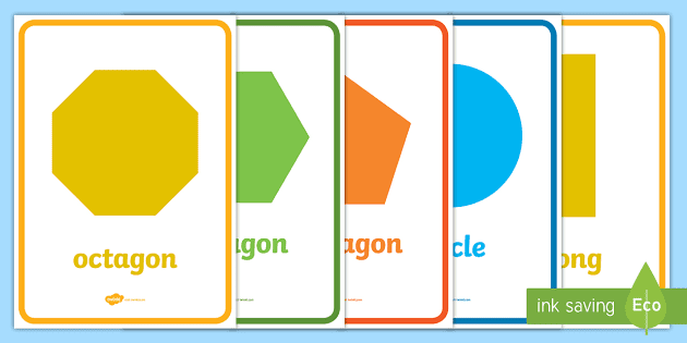Learn basic 2D shapes with their vocabulary names in English. Colorful shape  flash cards for preschool learning. Illustration of a simple 2 dimensional  flat shape symbol set for education. 12484546 Vector Art