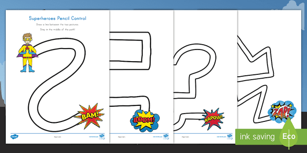 superheroes pencil control worksheets teacher made