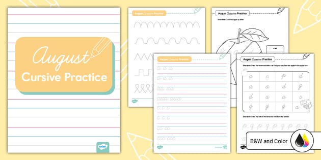 Second Grade August Cursive Practice Bundle - Twinkl