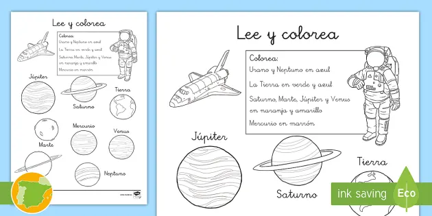 Ficha de actividad: Lee y colorea los planetas - Twinkl