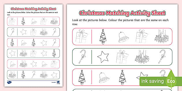 Christmas Matching Activity Sheet (nauczyciel Wykonał)