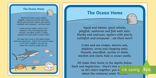 Under the Sea Poem - The Ocean Home (teacher made) - Twinkl