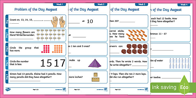 Math Problem Of The Day: August (teacher Made) - Twinkl