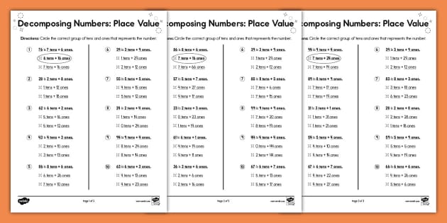Second Grade Decomposing Numbers: Place Value Activity