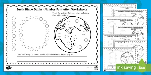 FREE Earth Bingo Dauber Number Formation Worksheets