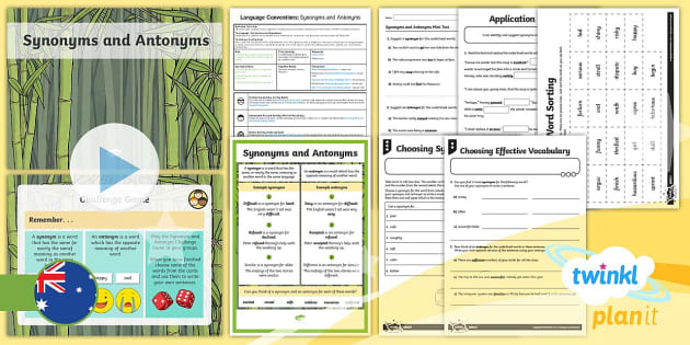 Year 6 Synonyms and Antonyms Grammar Worksheets Lesson Pack