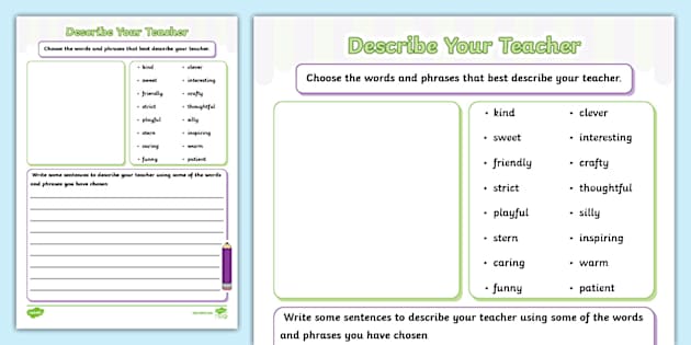 Describe Your Teacher Worksheet (teacher made) - Twinkl