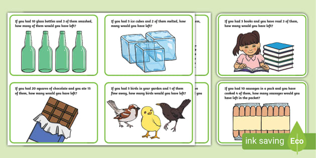 Subtraction Word Problem Challenge Cards (teacher made)