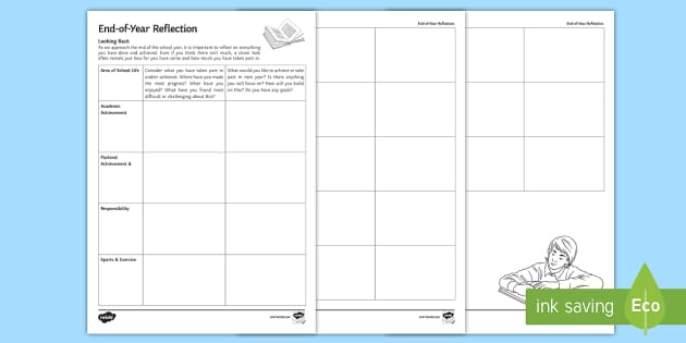 End-of-Year Reflection Worksheet / Worksheet (teacher made)
