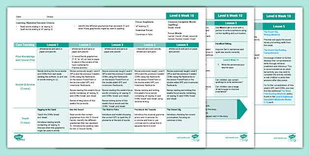 'el' saying /l/ Weekly Plans - Phonics Level 6 Week 10