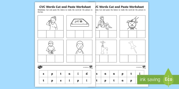 phase 2 set 1 cvc words cut and paste worksheet worksheet phase 2 set 1