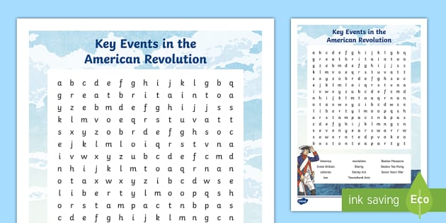 key events in the american revolution word search