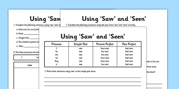 See How to Use 'Saw' and 'Seen' - Primary Worksheets