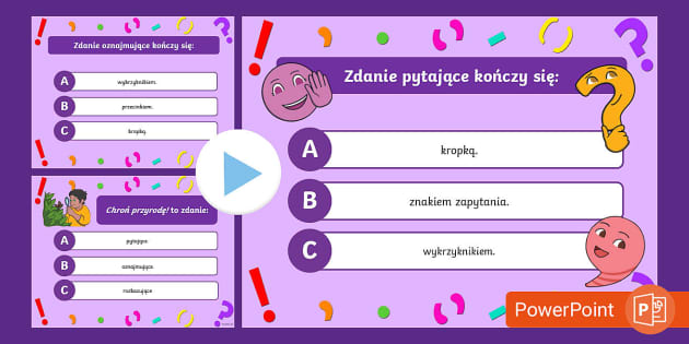Książka Z Pytaniami Dla Dzieci Interpunkcja i rodzaje zdań | Quiz z pytaniami | Prezentacja