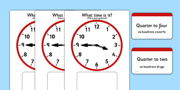 Analogue Clocks Quarter to Matching Polish Translation